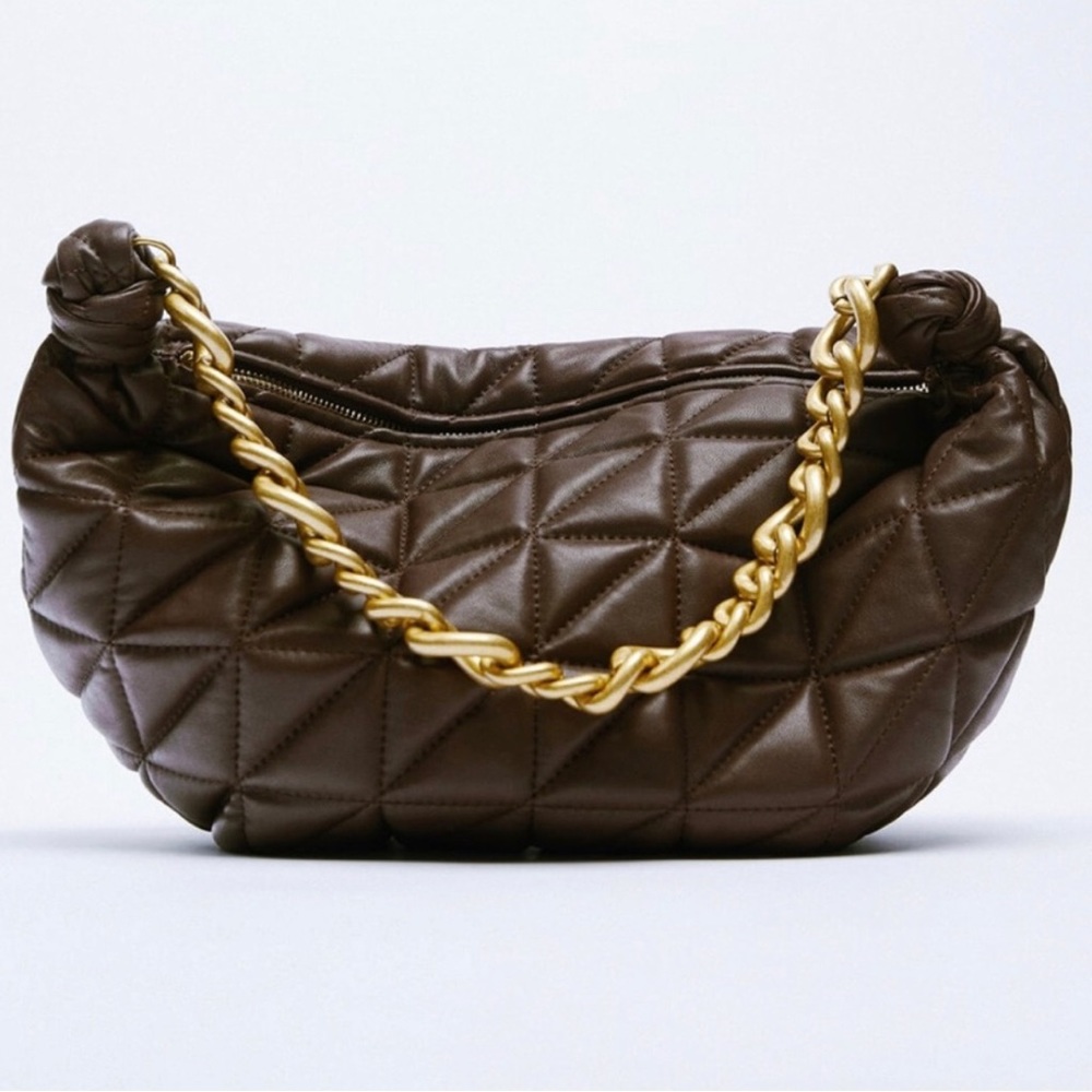 NWT Rare Zara Genuine Leather Quilted Chunky Chain Strap Shoulder Bag
